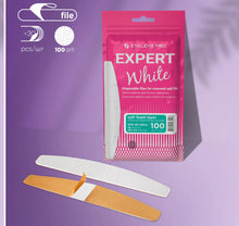 Load image into Gallery viewer, STALEKS PRO EXPERT 40 WHITE DISPOSABLE FILES FOR CRESCENT NAIL FILE SOFT BASE 100 GRIT 30 PCS DFE-40